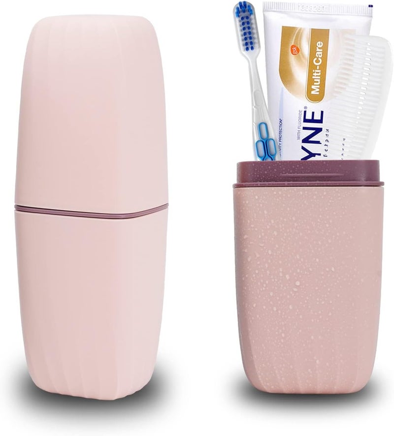 ZORGONS Toothbrush Cup Toothbrush Holder with Cover Travel Boothbrush Holder Portable Toothbrush Case and Carrier for Bathroom School Business Trip Pink - Image 1